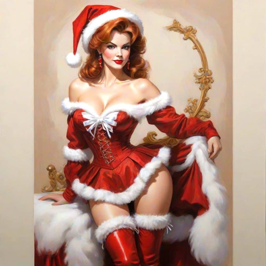 Classic Christmas Pin-Up: Red-Headed Santa's Helper