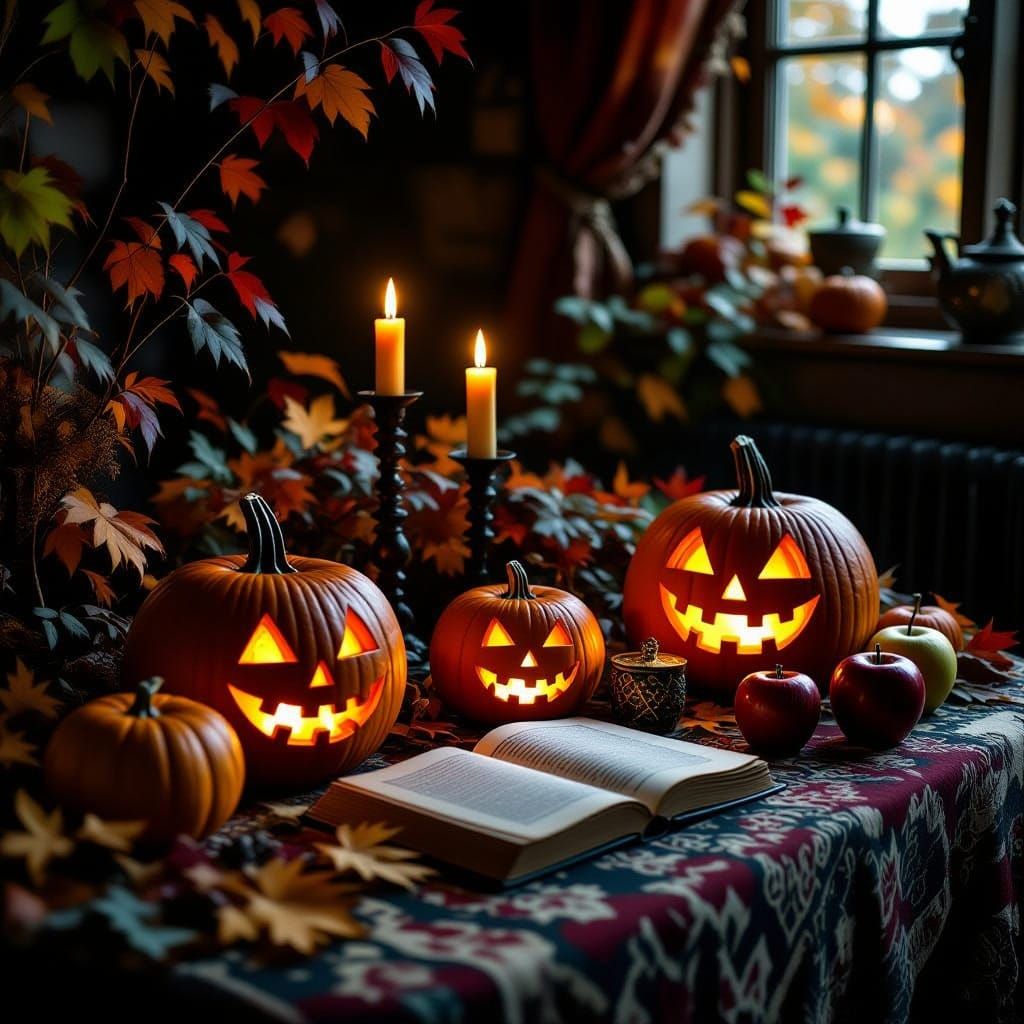 Wiccan Altar for Samhain: Cinematic Autumnal Scene