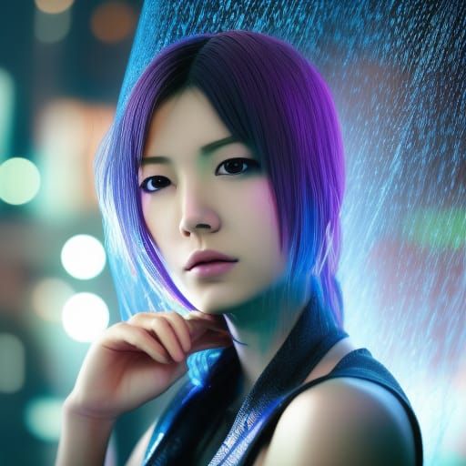 Cyberpunk Woman in Matrix Rain, Octane Render