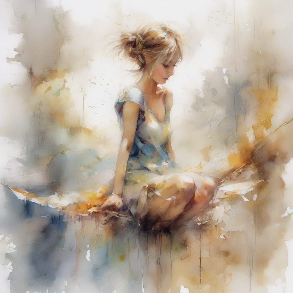 Cute Pixie Rides Magic Carpet in Watercolour Style