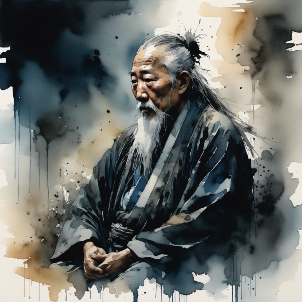 Chiaroscuro Portrait: Wise Old Man from Tokyo