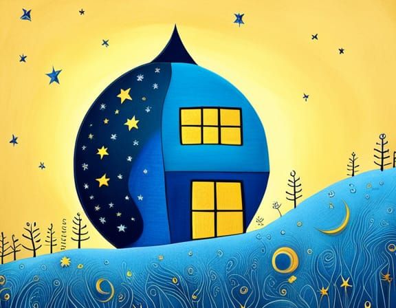 Cosy Stardust House on the Moon in Art Brut Style