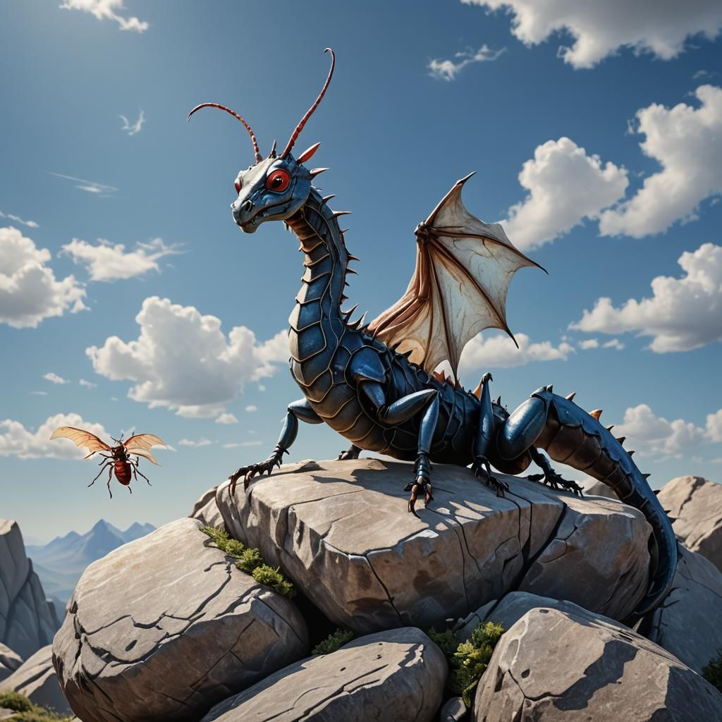 Ant-Dragon on Boulder, Realistic High Resolution