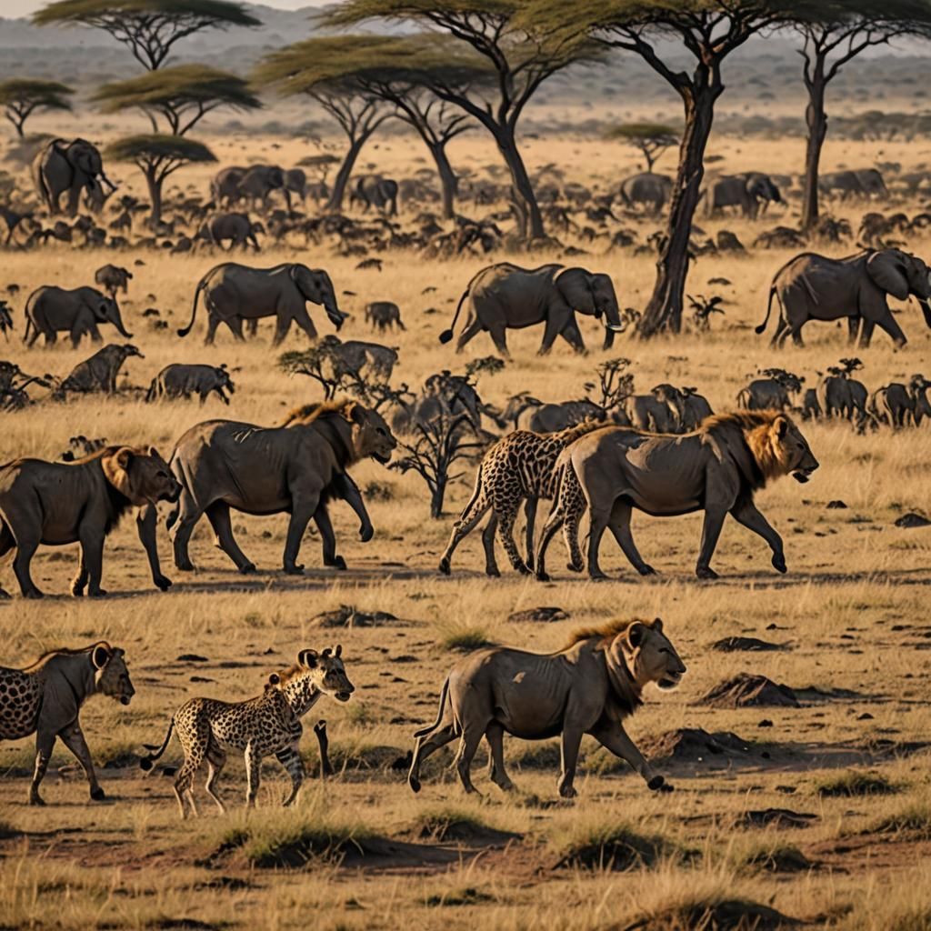 Serengeti Sunset: Lions, Elephants, and Wildlife