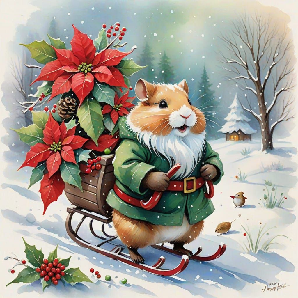 Whimsical Winter Hamsters Celebrate Christmas