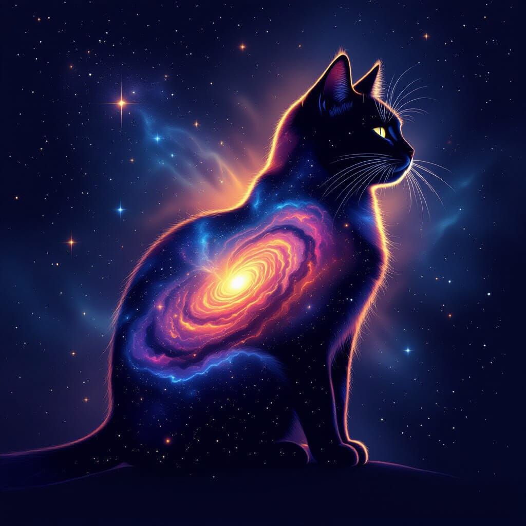 Cosmic Cat Silhouette in Vibrant Galaxy Digital Art