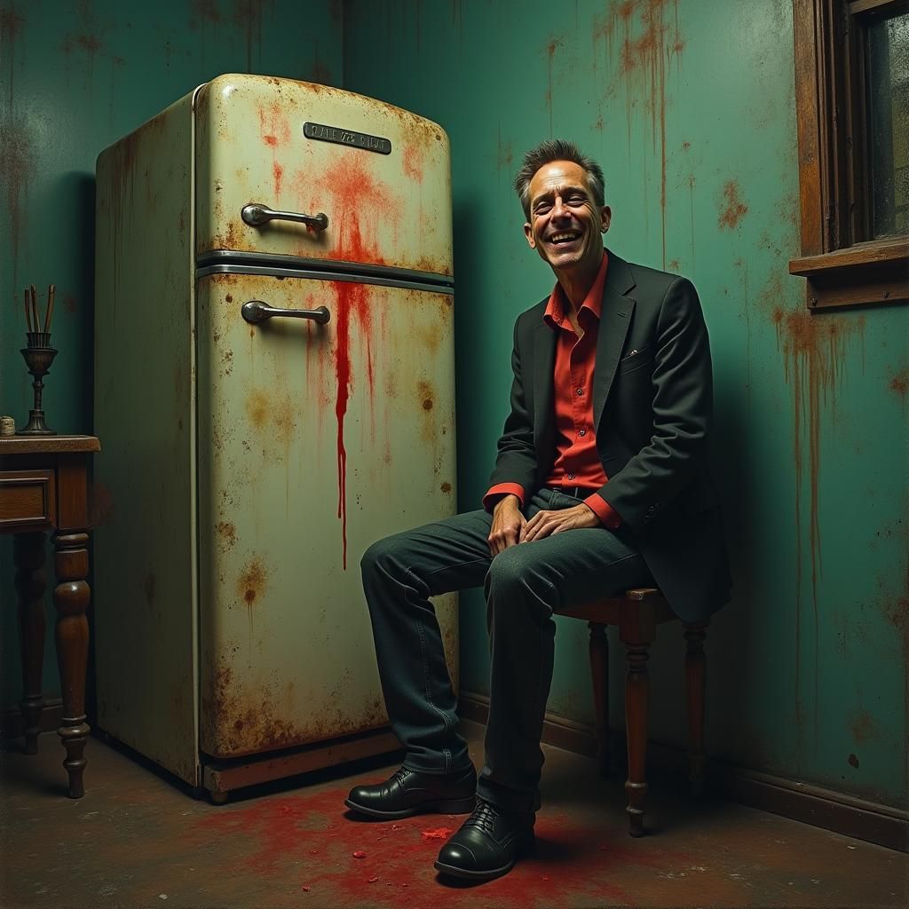 Eerie Man Grinning in Macabre Dreamscape