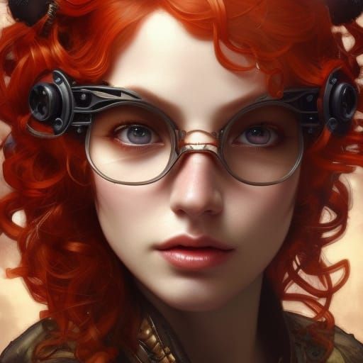 Steampunk Elf Portrait with Red Hair