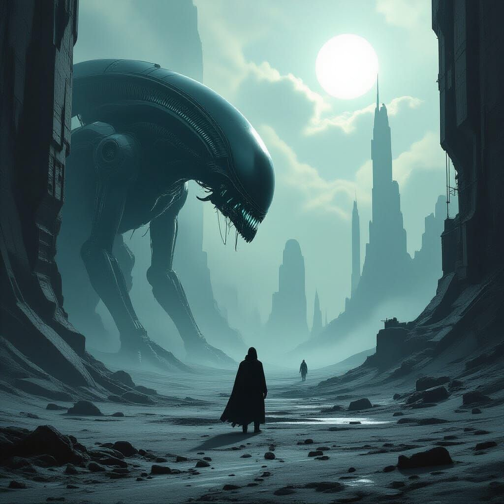 Biomechanical Alien World in Dark Surrealist Style