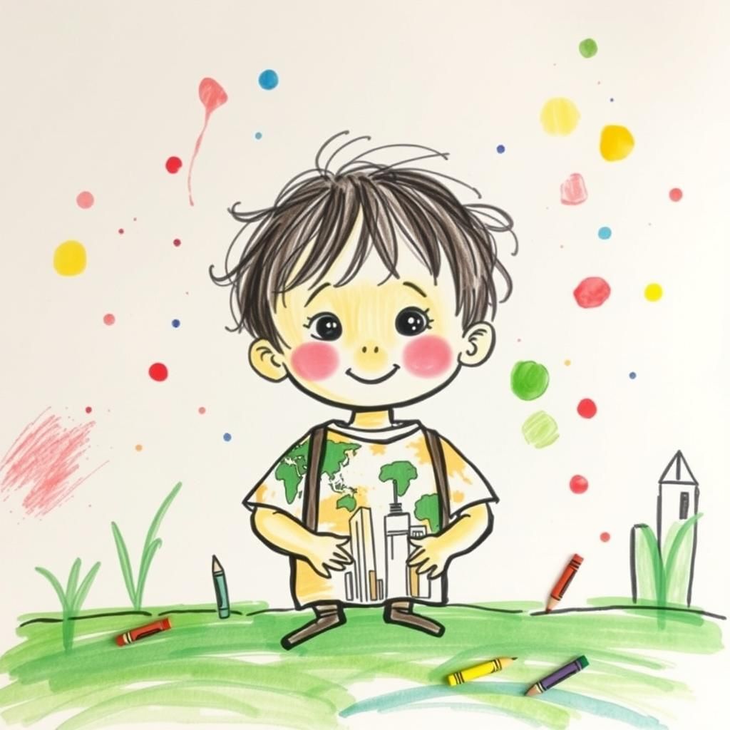 Child's Drawing of Sustainable Development in Futuristic Sty...