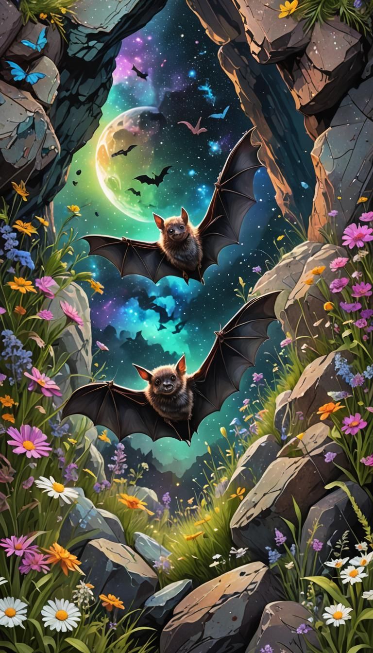 Bat in Astral Holographic Illustration