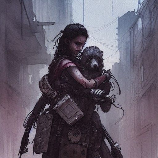 Knight and Dog: Post-Apocalyptic Cyberpunk Acrylic Art