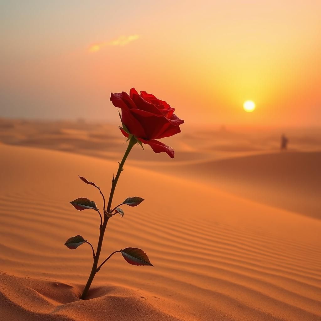 Mystical Desert Sunrise with Blooming Rose