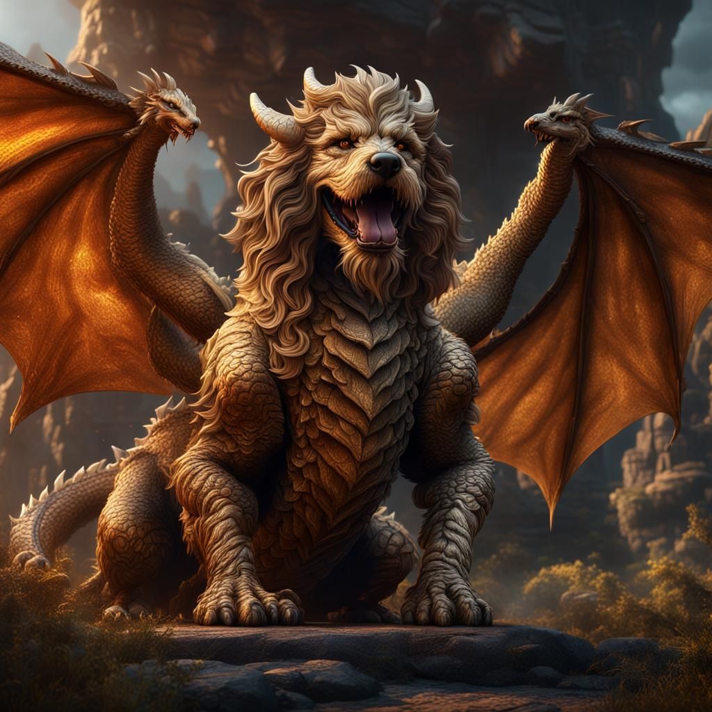Dragon Goldendoodle Hybrid in Detailed Matte Painting