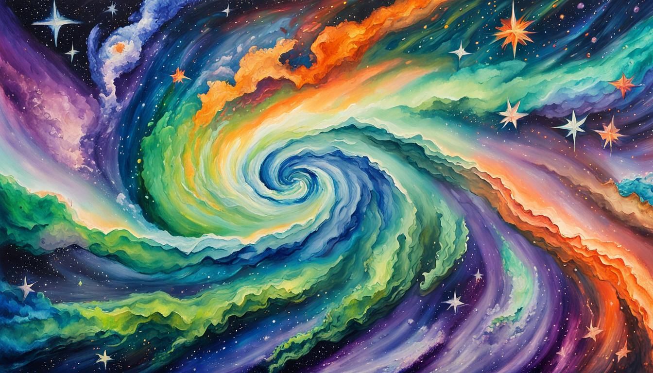Colorful Spiral Galaxy in Impressionist Gouache Style