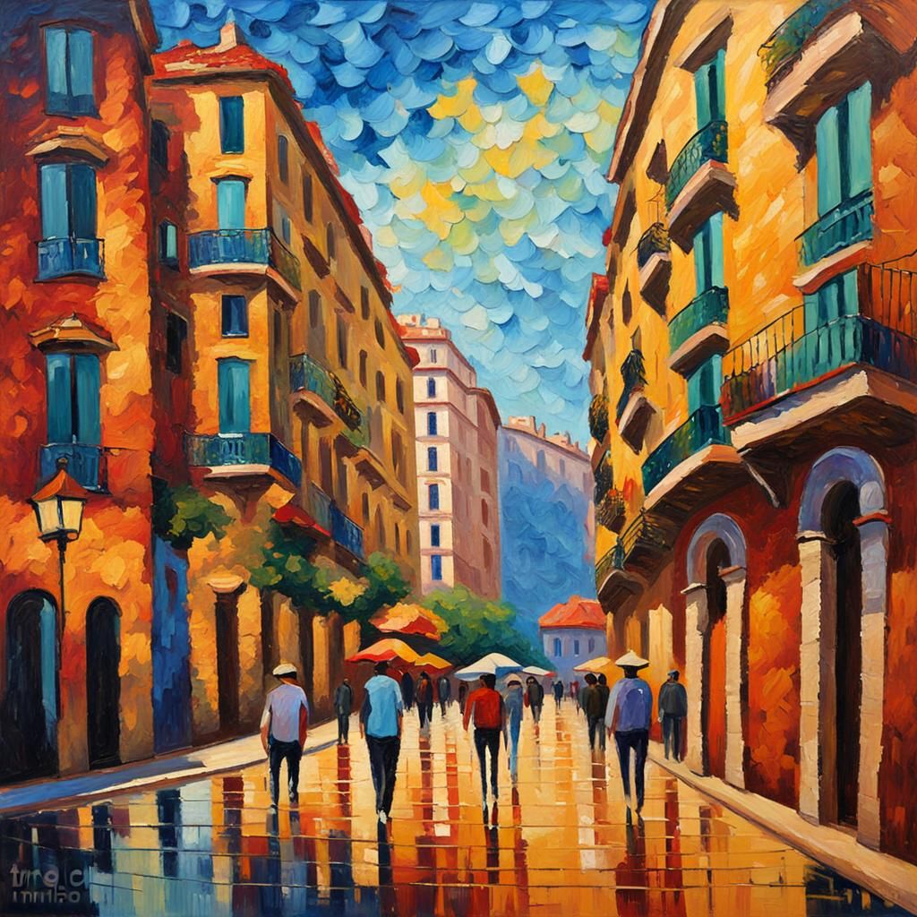 Barcelona, Spain: Neo-Impressionist Expressionist Oil Painti...