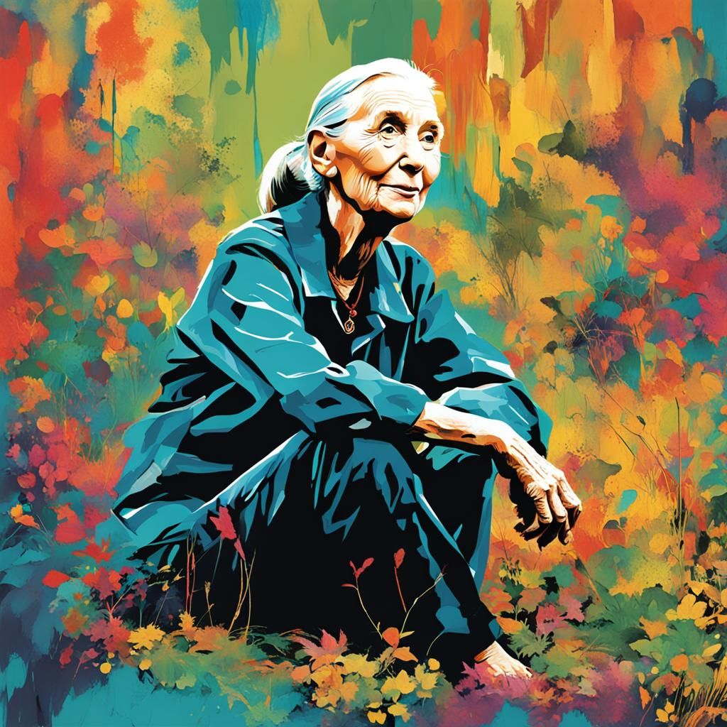 Jane Goodall in Nature: Abstract Art Portrait