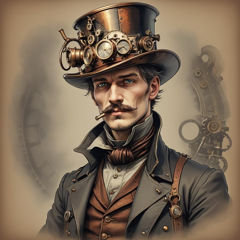 Steampunk Man with Hat in Zille Style