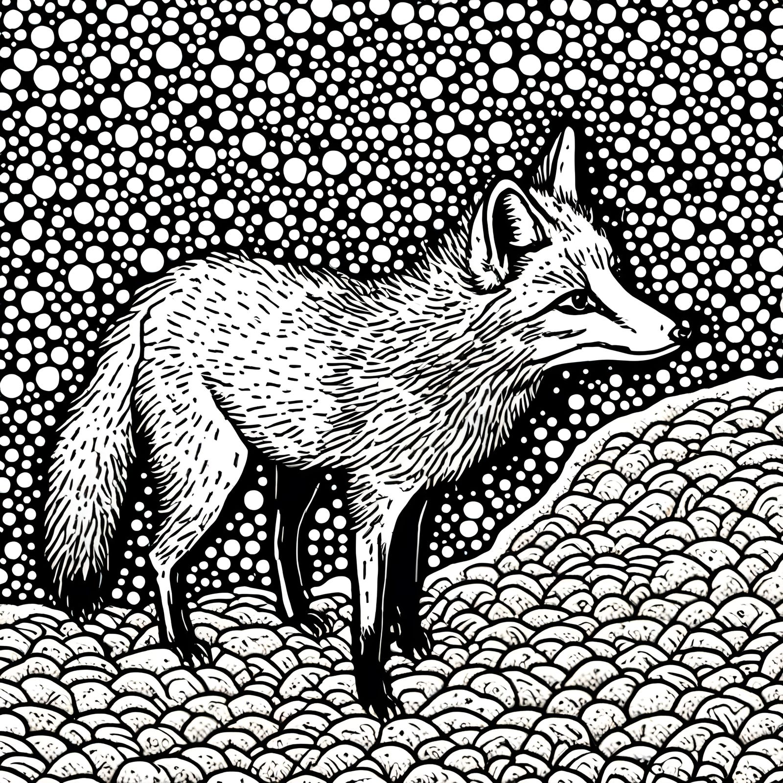 Cartoon Fox Jumps Over Dog in Splintered Style