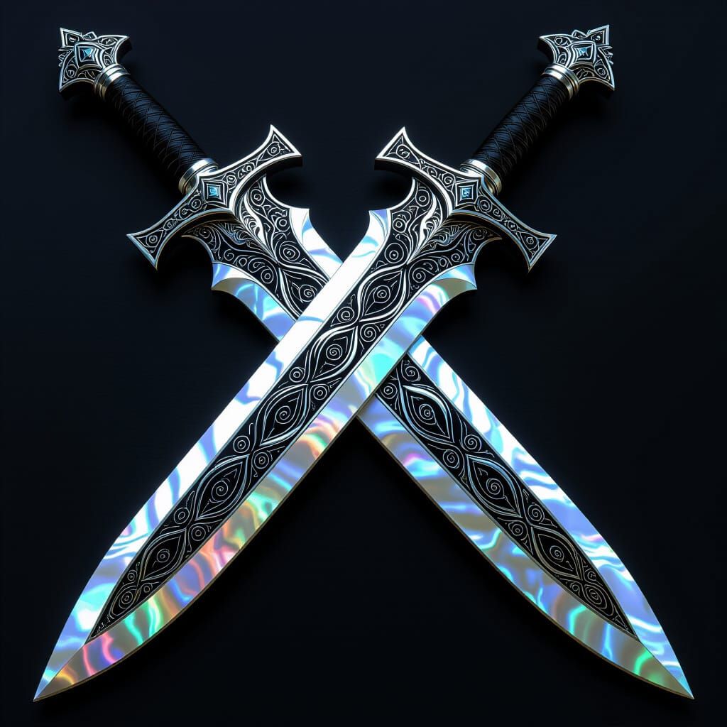 Iridescent Damascus Sword in Biomechanical Style