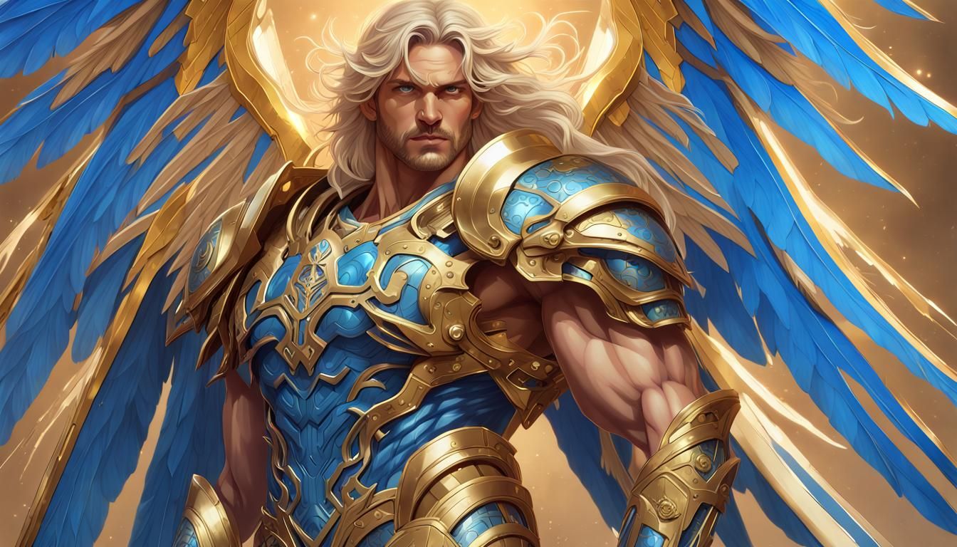 Golden Angel in Zodiac Armor: Hyperrealistic Illustration