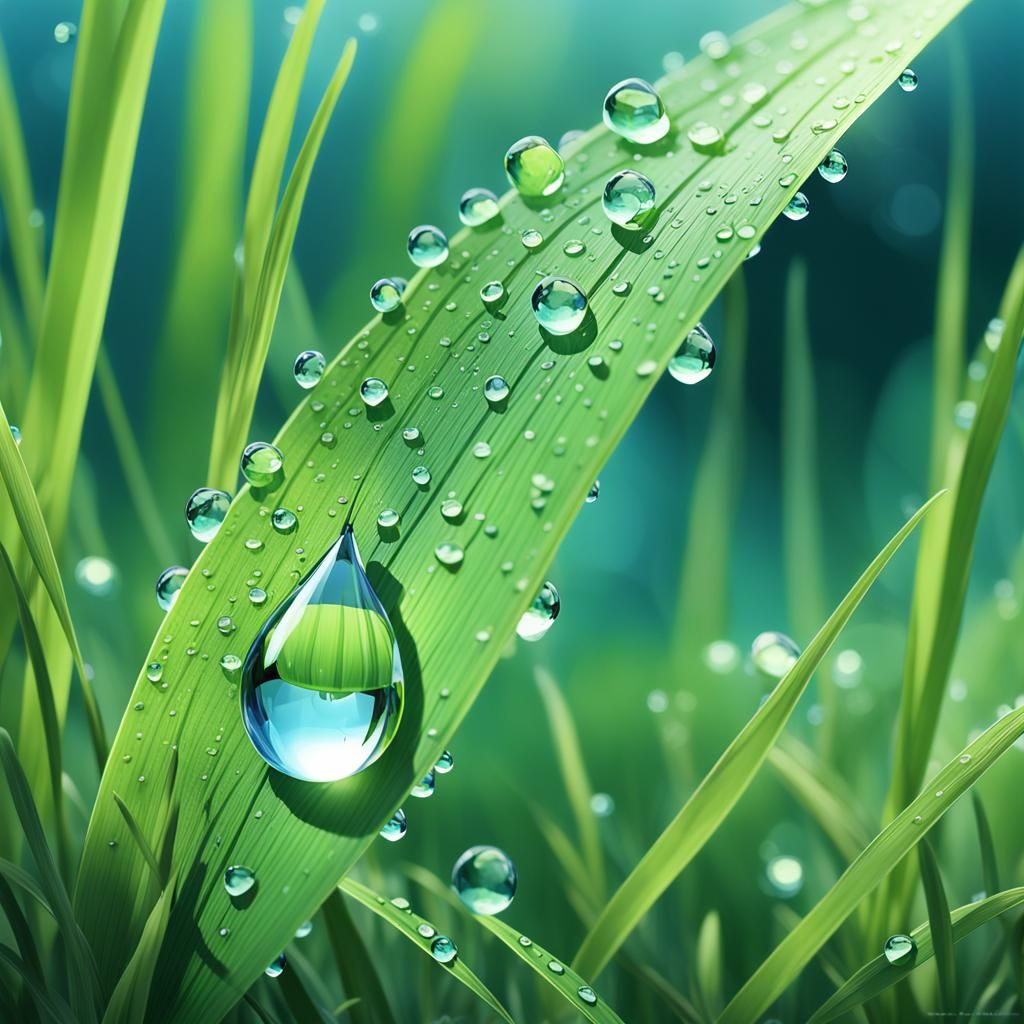 Dewdrop on Grass: Macro Ghibli-Style Photography