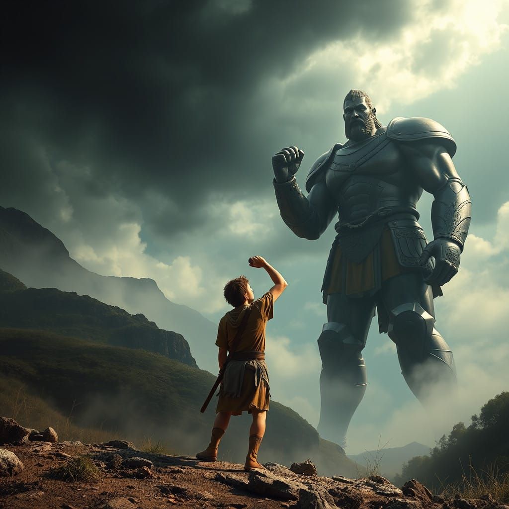 David Confronts Goliath in Epic Landscape