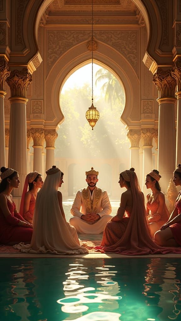 Lavish Harem Gathering in Oasis Palace: Matte Painting