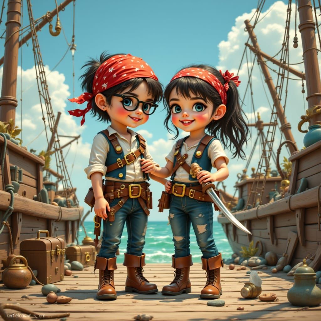 Children at Play in Pirate Costumes on a Whimsical Dock