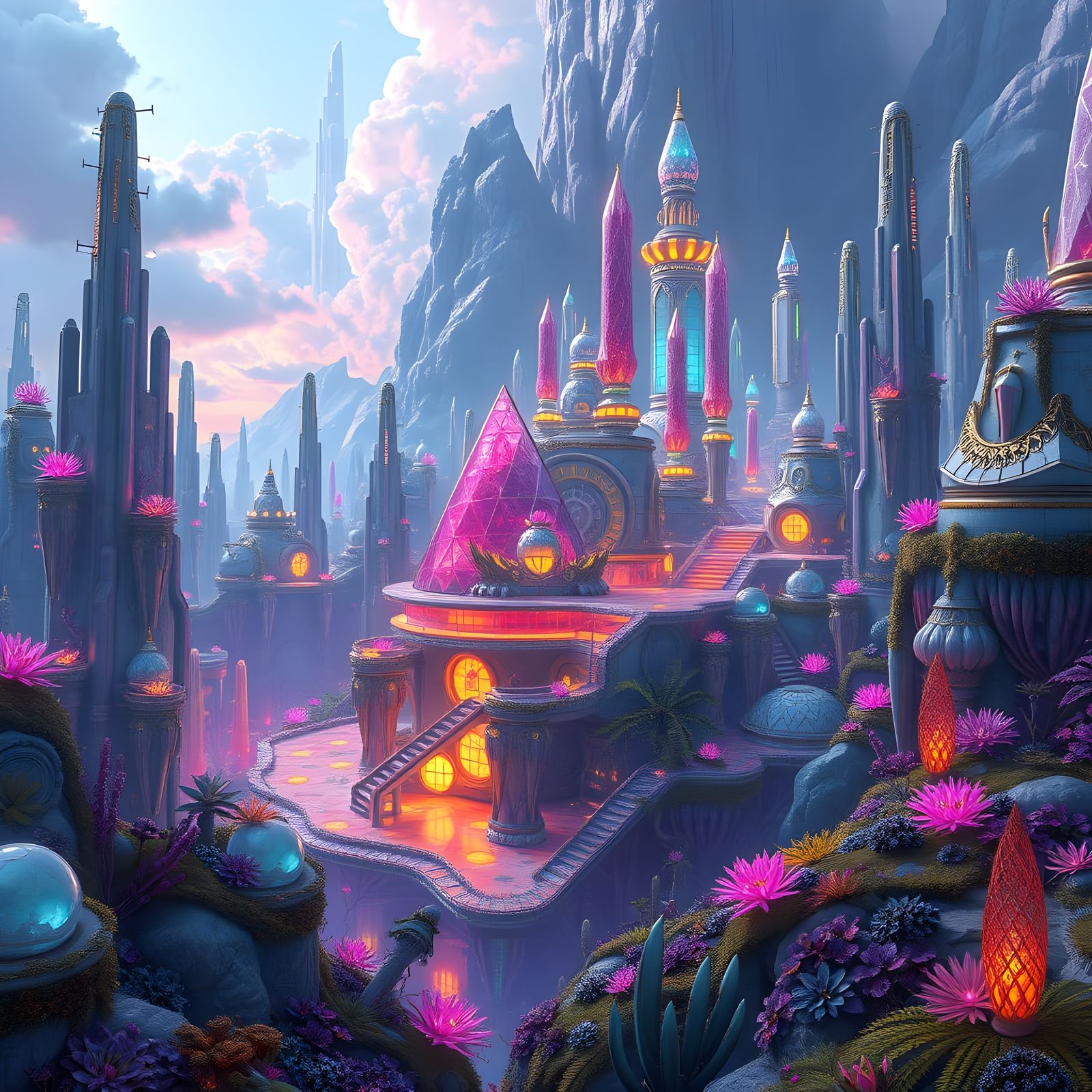 Vibrant Crystal Colonies Amidst Alien Worlds