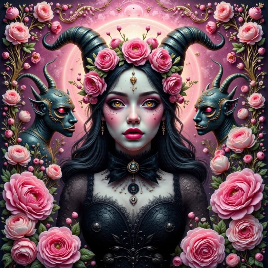 Cute Satanic Demon in Pastel Goth Style