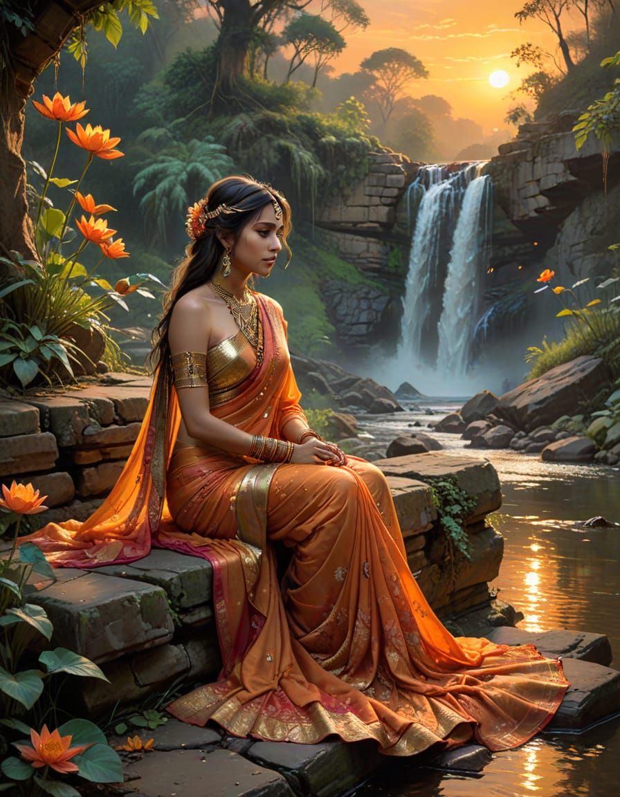 Guardian of secrets beneath a vibrant sky