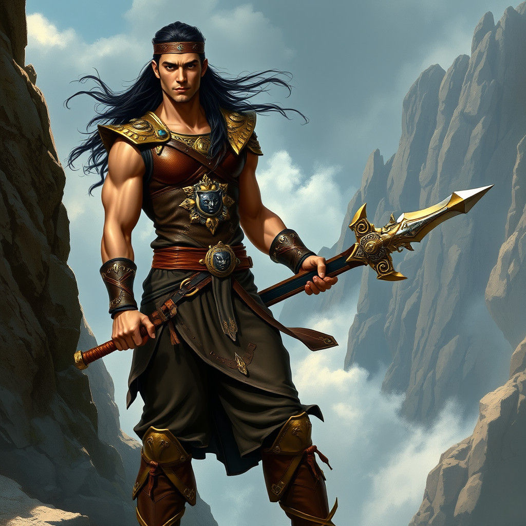Warrior Prince with Sword on Cliffside, Heroic Fantasy Art