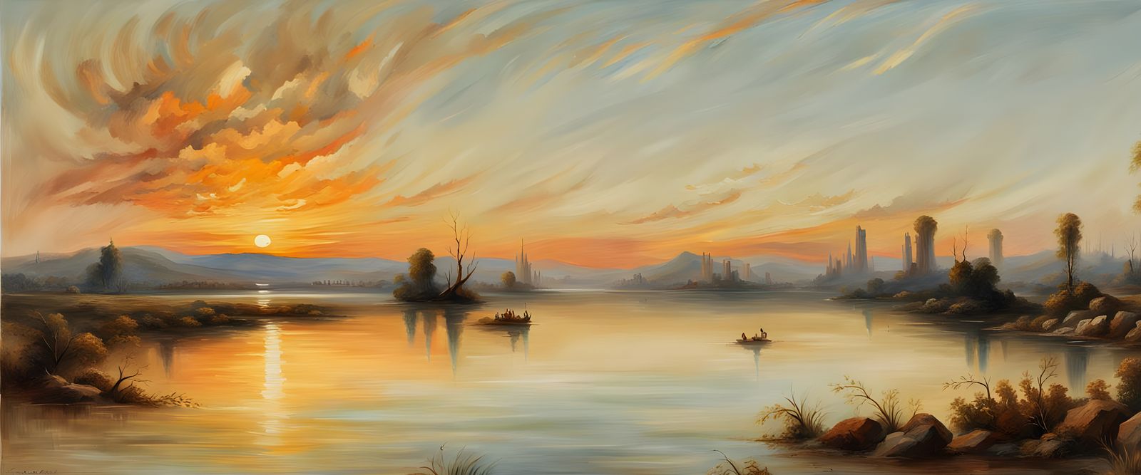 Sarben Lake Sunset: Oil Painting in Turner Style