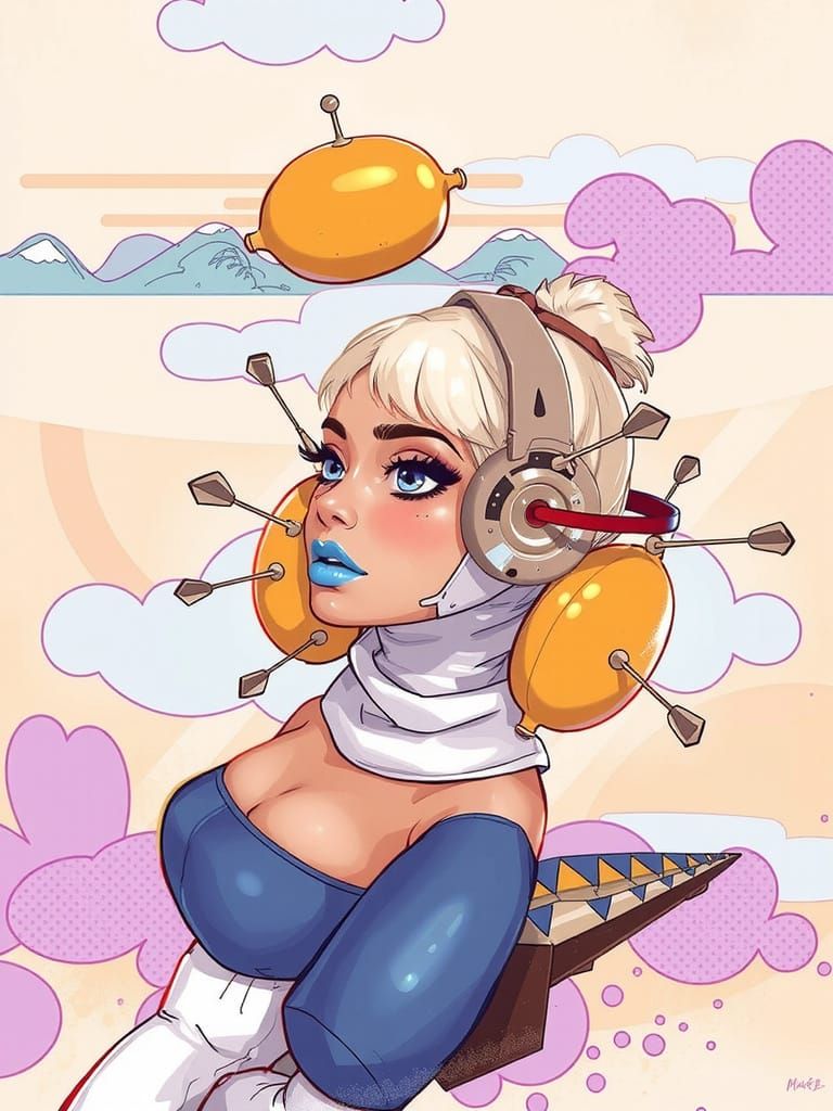 Surreal Woman Approaches Ancient Predators in Neon Retrofutu...