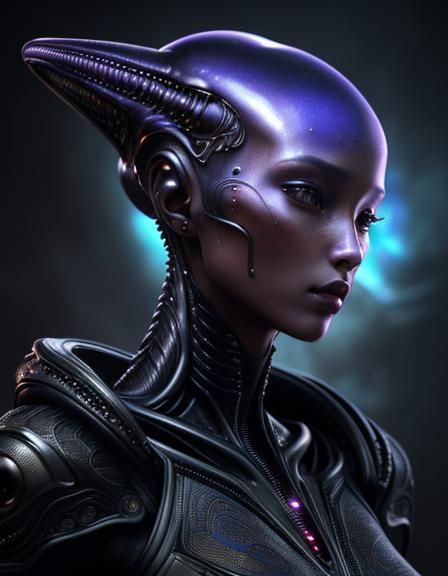 Detailed Alien Portrait with Woman's Head in 8K