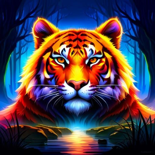Photorealistic Tiger in Burning Forest, 8k Resolution