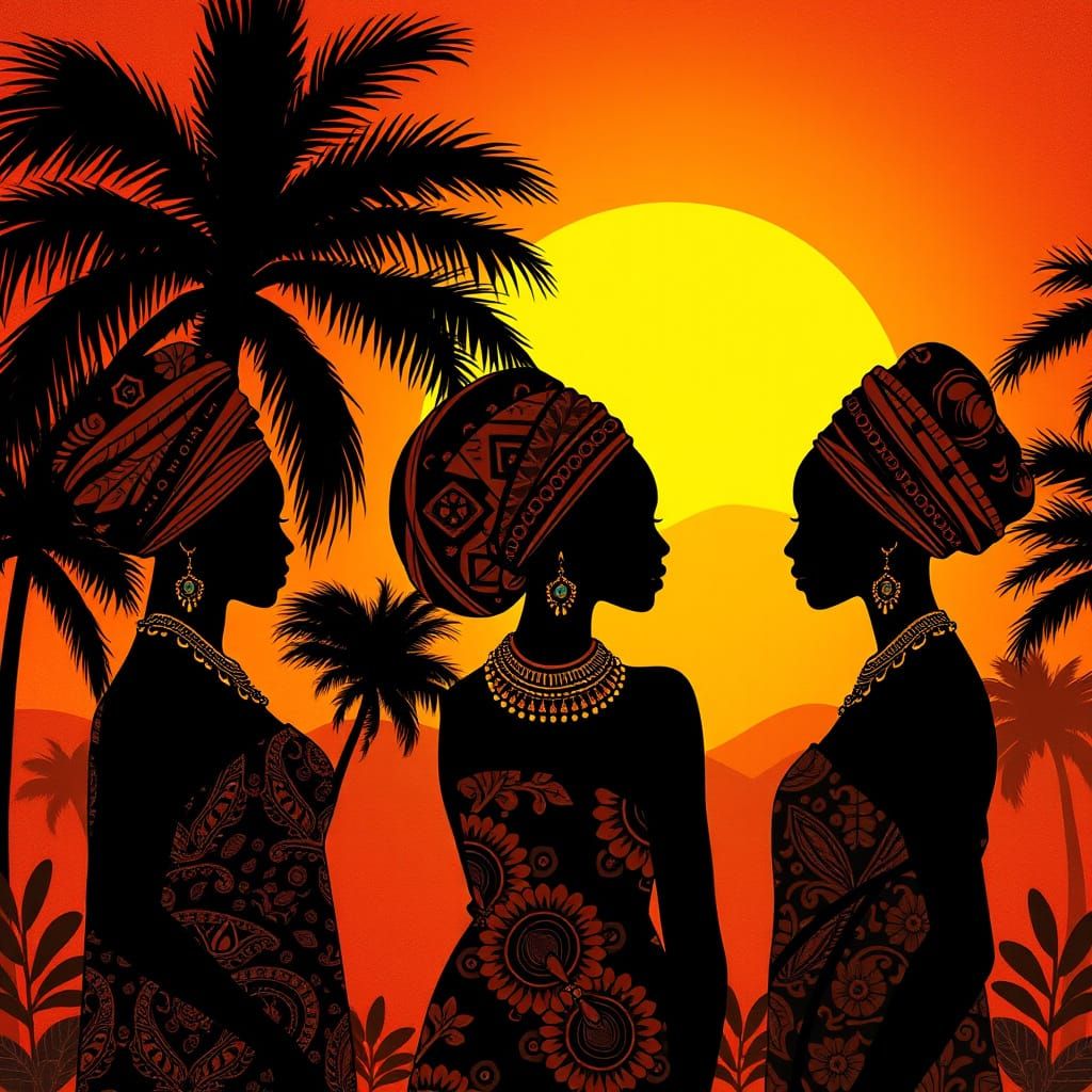 Elegant African Women in Sunset Splendor