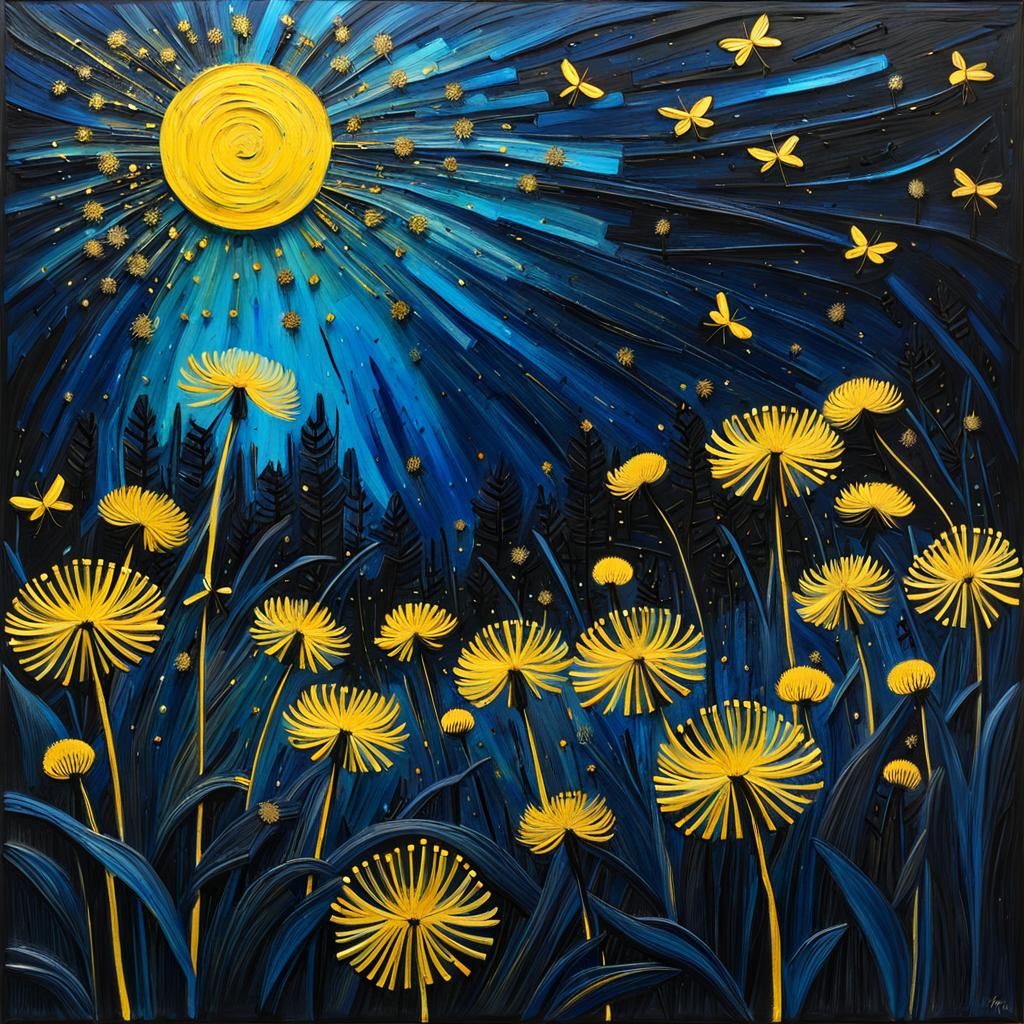 Bioluminescent Fireflies Dance in Impasto Landscape