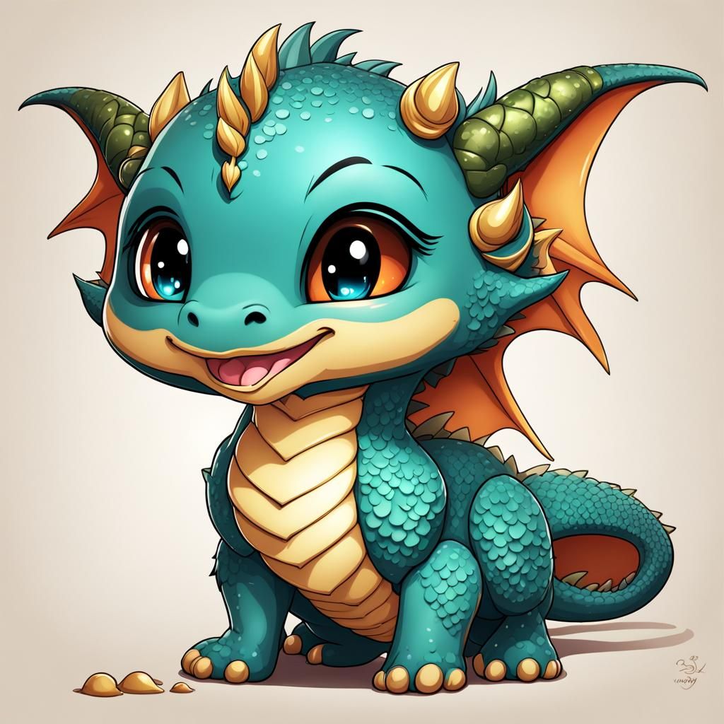 Chibi Kawaii Baby Dragon in Anime Style