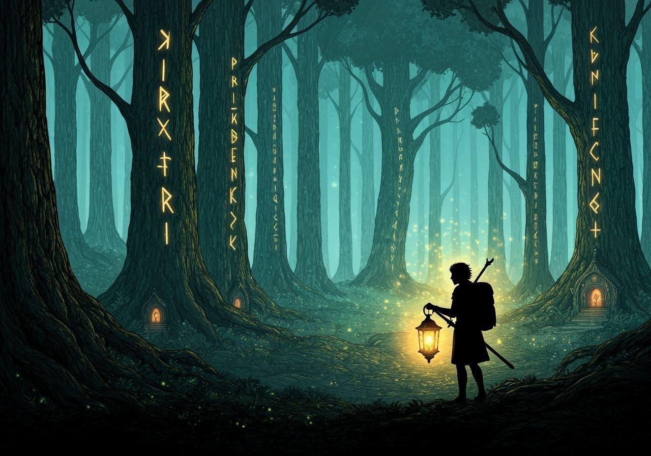 Enchanted Forest Traveler with Magical Lantern