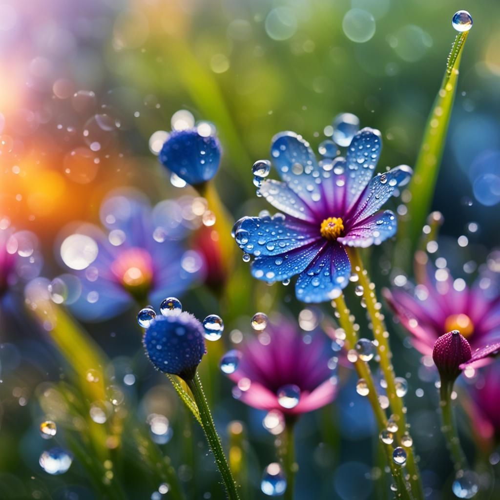Wildflowers in Dew: Close-Up Professional Photography