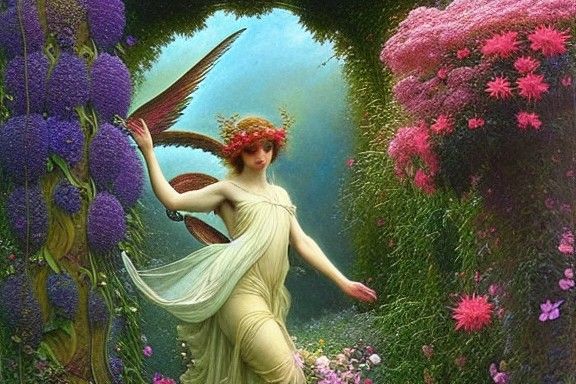 Iridescent Pixie Girl in a Colorful Garden