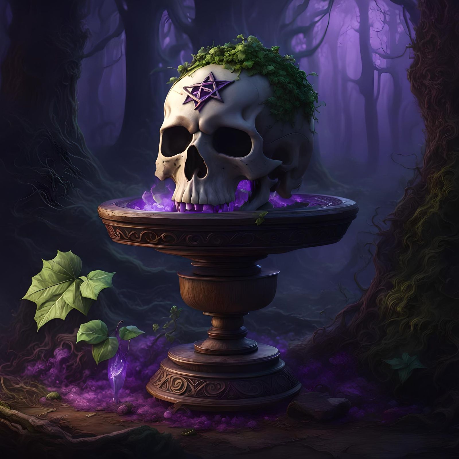 Skull with Pentagram and Potion: Fantasy Concept Art