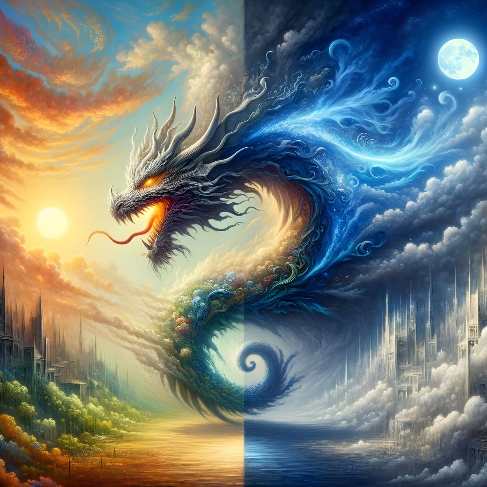 Day and Night Dragon Matte Painting