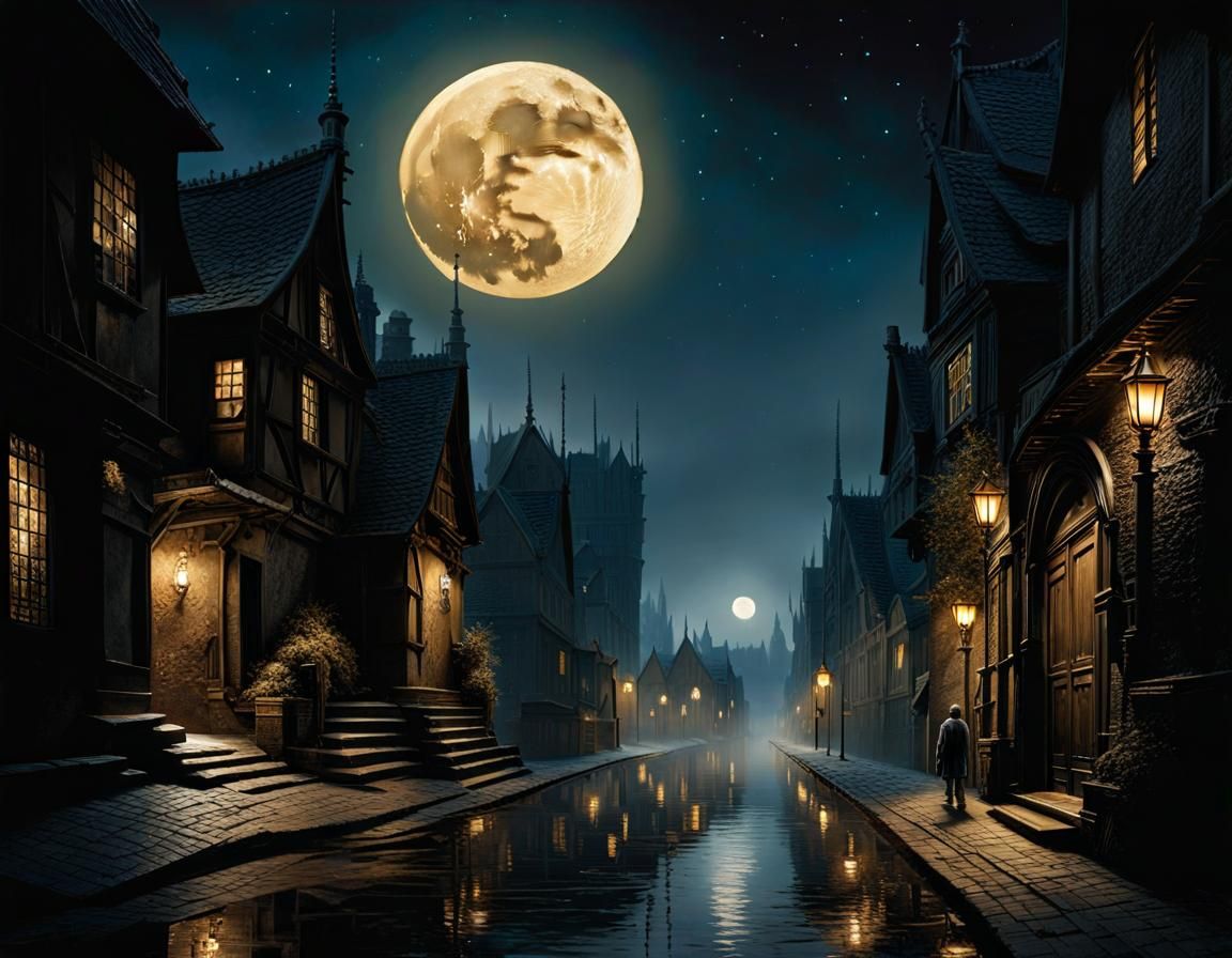 Dark Fantasy Man Walks Down Dark Street