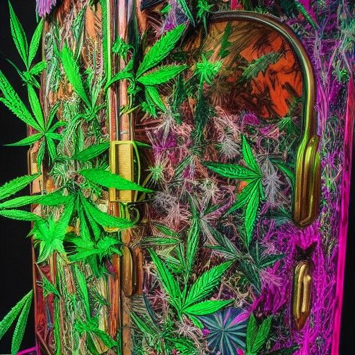 Witch's Cabinet with Marijuana and Crystals in Astral Style