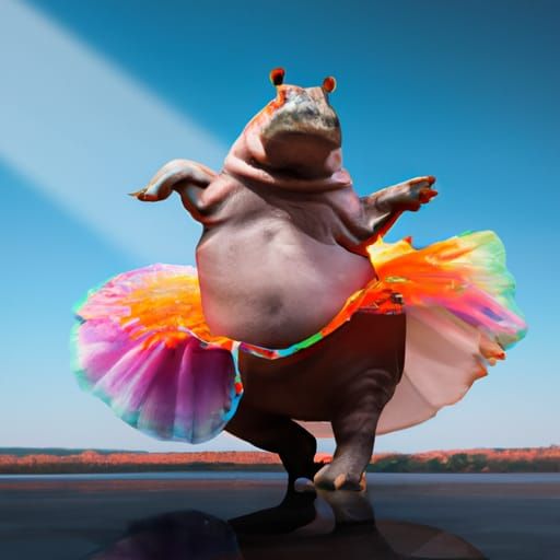 Antropomorphic Hippo in Rainbow Tutu, Ballerina Pose