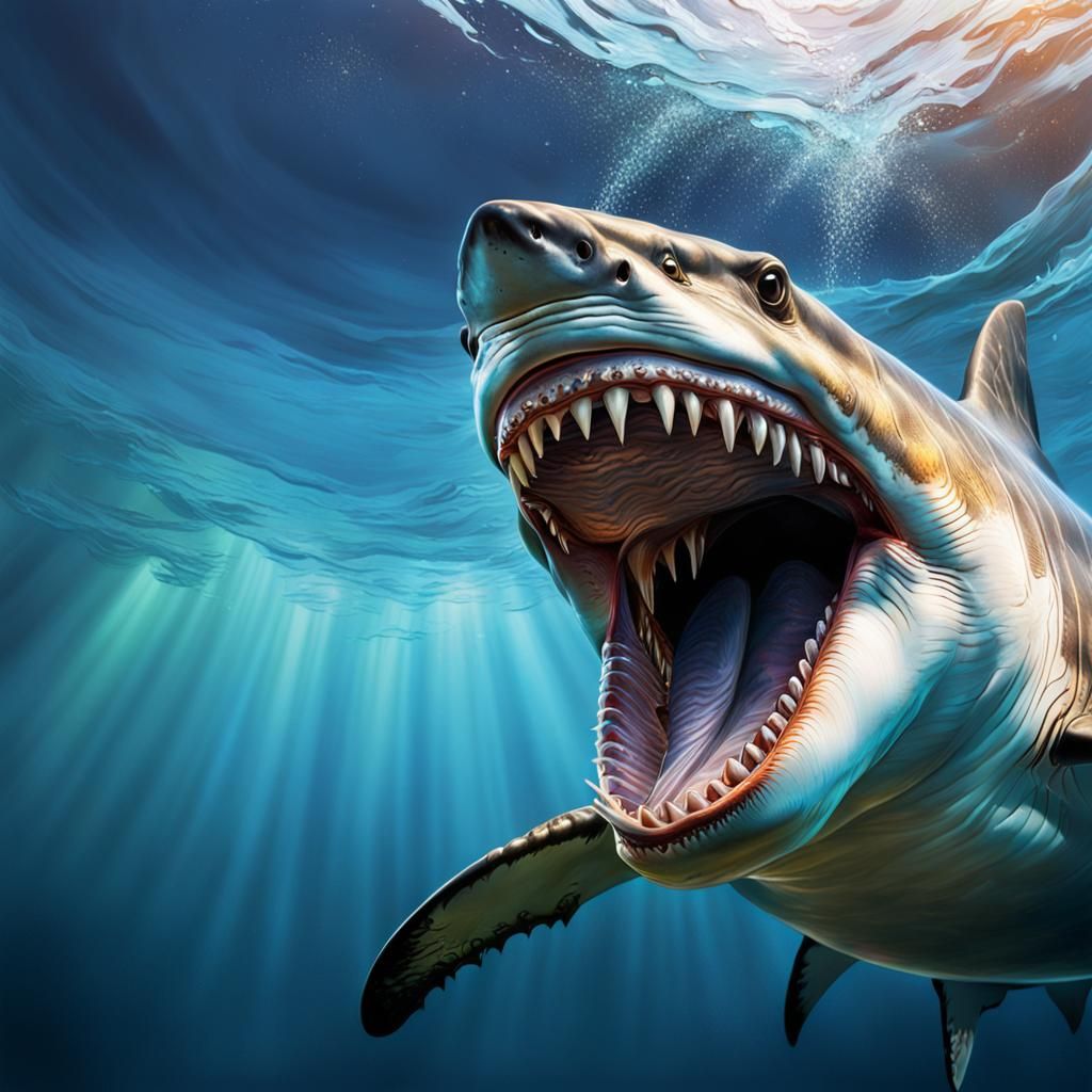 Hyperrealistic Shark Splash Art: Jaws Concept