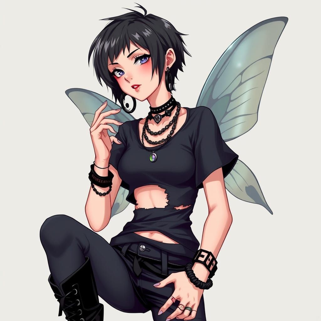 Edgy Trans Fairy Girl in Goth Punk Style